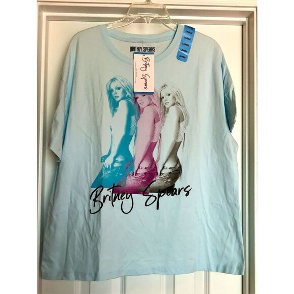 BRITNEY SPEARS - NWT - L Sz Lg Short Sleeve Crewneck Tee 100% Cotton/Baby Blue - Picture 3 of 14
